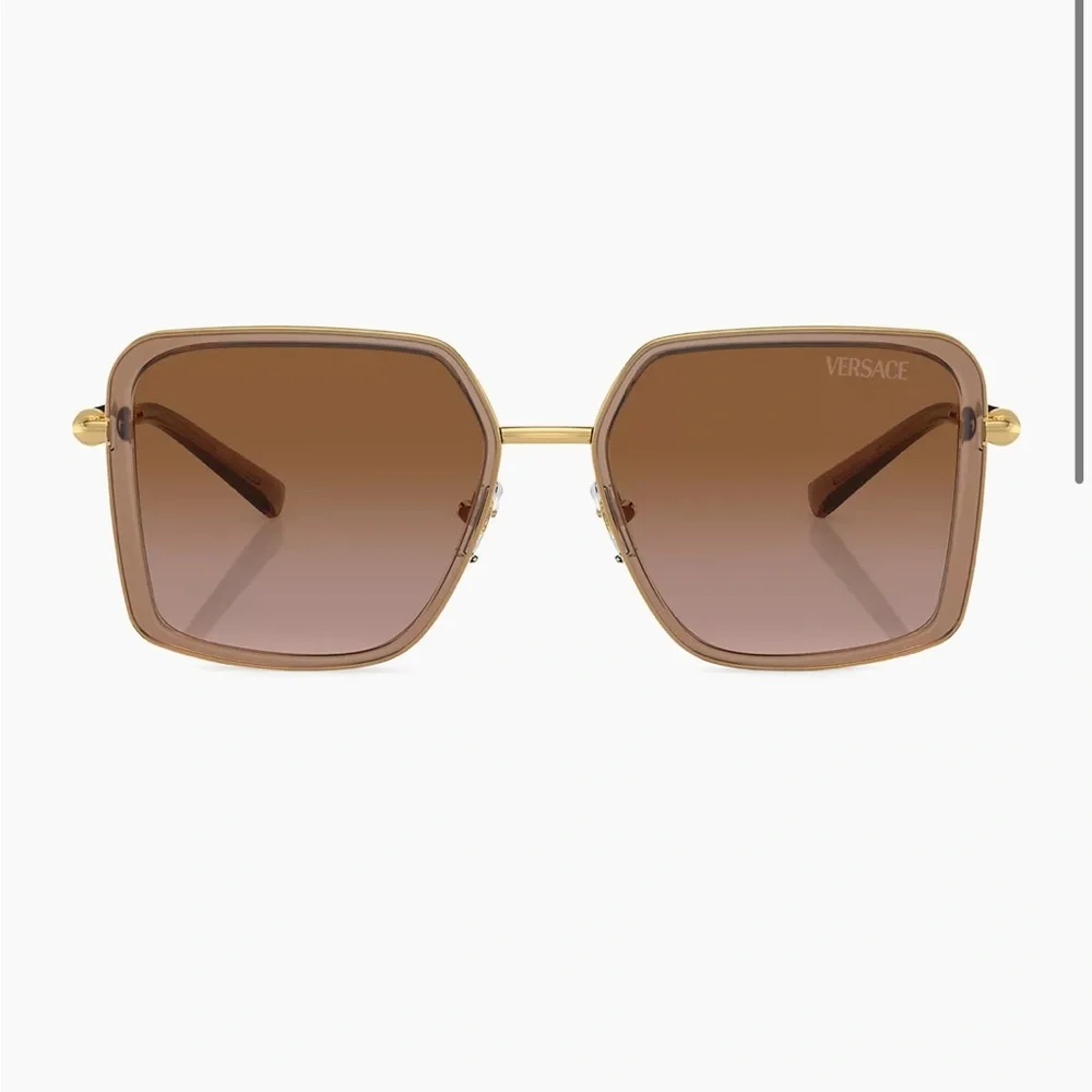 VERSACE AUTHENTIC NIB Gold Medusa Square Brown Fade Sunglasses w/Clamshell Case
