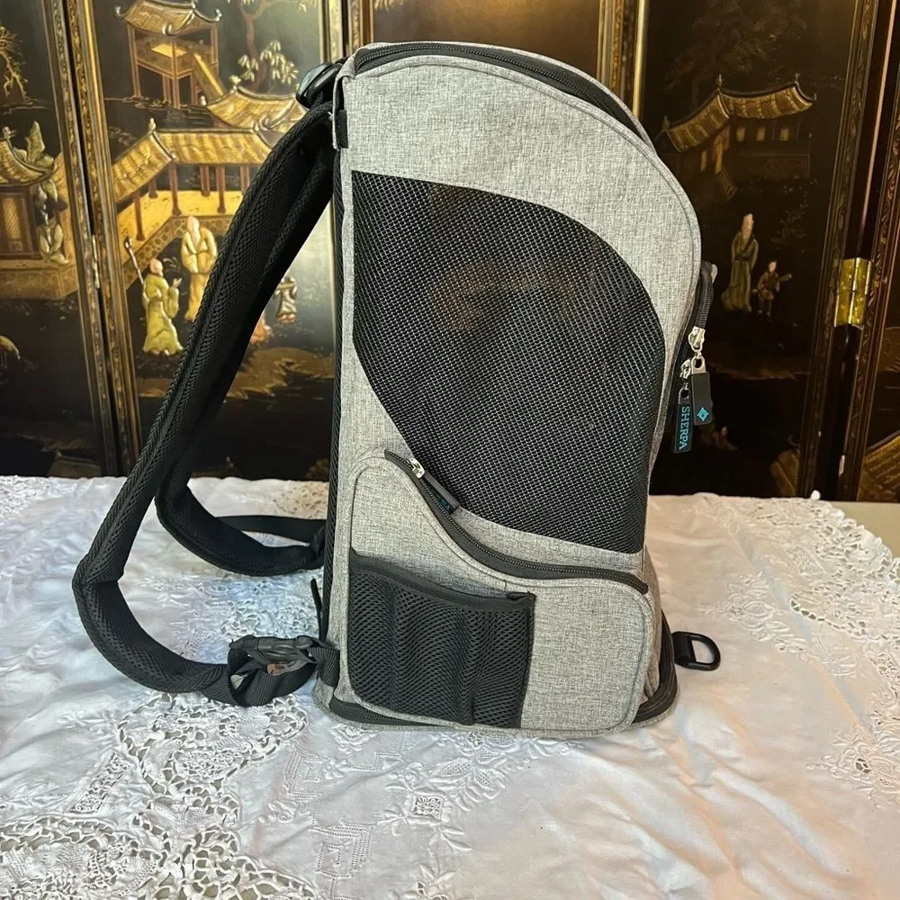 Sherpa, gray and black backpack small pet carrier. ￼