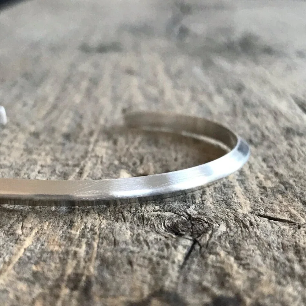 Brushed sterling silver pyramid open cuff bangle bracelet