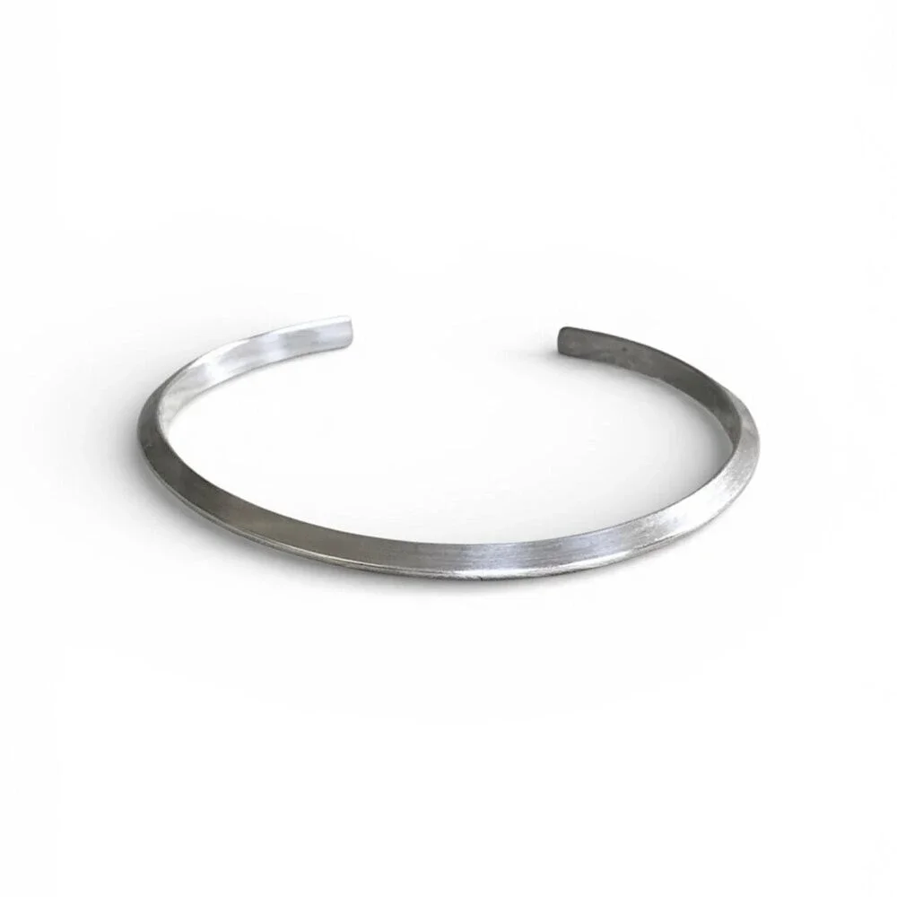 Brushed sterling silver pyramid open cuff bangle bracelet