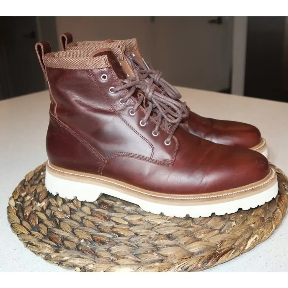 COLE HAAN Mens Brown American Classics Round Toe Block Heel Leather Boots 10