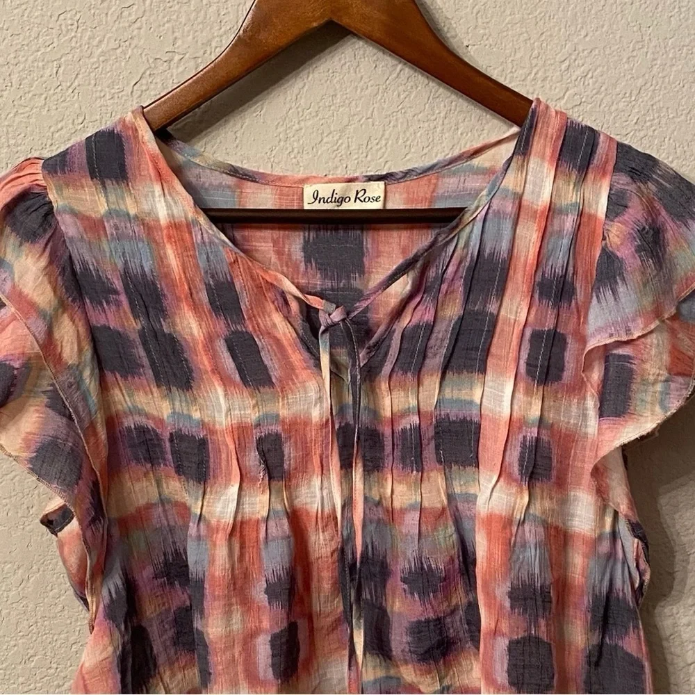 Indigo Rose Pink Purple & Blue Plaid Ruffle Blouse