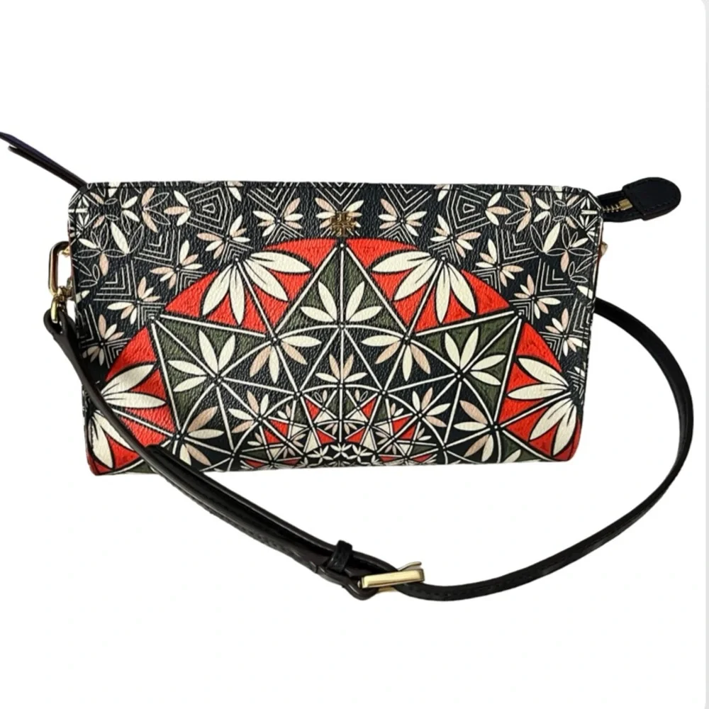 Tory Burch Red and Navy Crossbody Bag with Geometric Design
