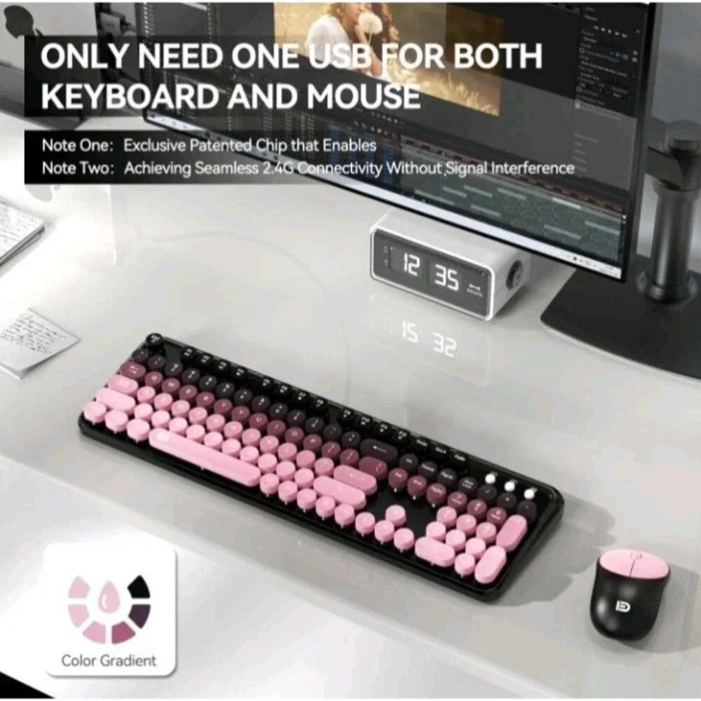 FD 2.4GHz Wireless Keyboard and Mouse Set with Switch Button Full-Size Keyboard