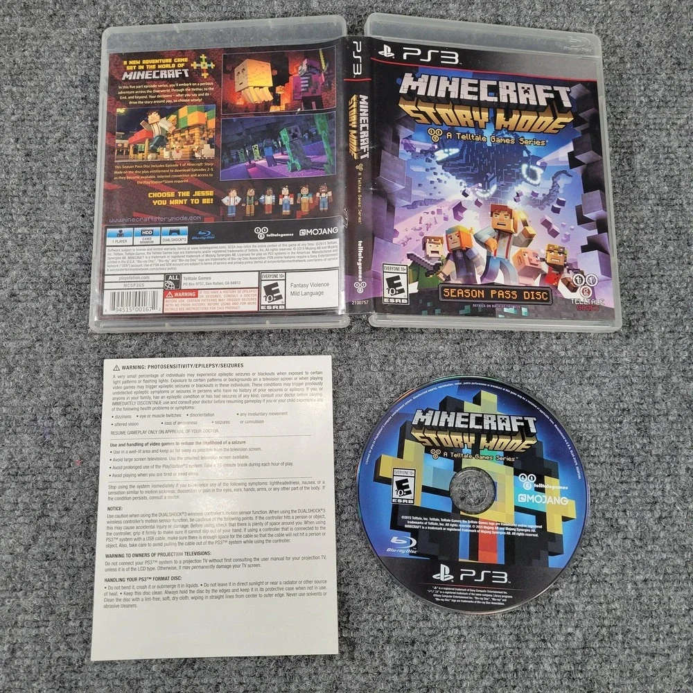 Minecraft Story Mode Season Pass Disc PS3 Game E10+ Telltale NTSC-U/C Manual