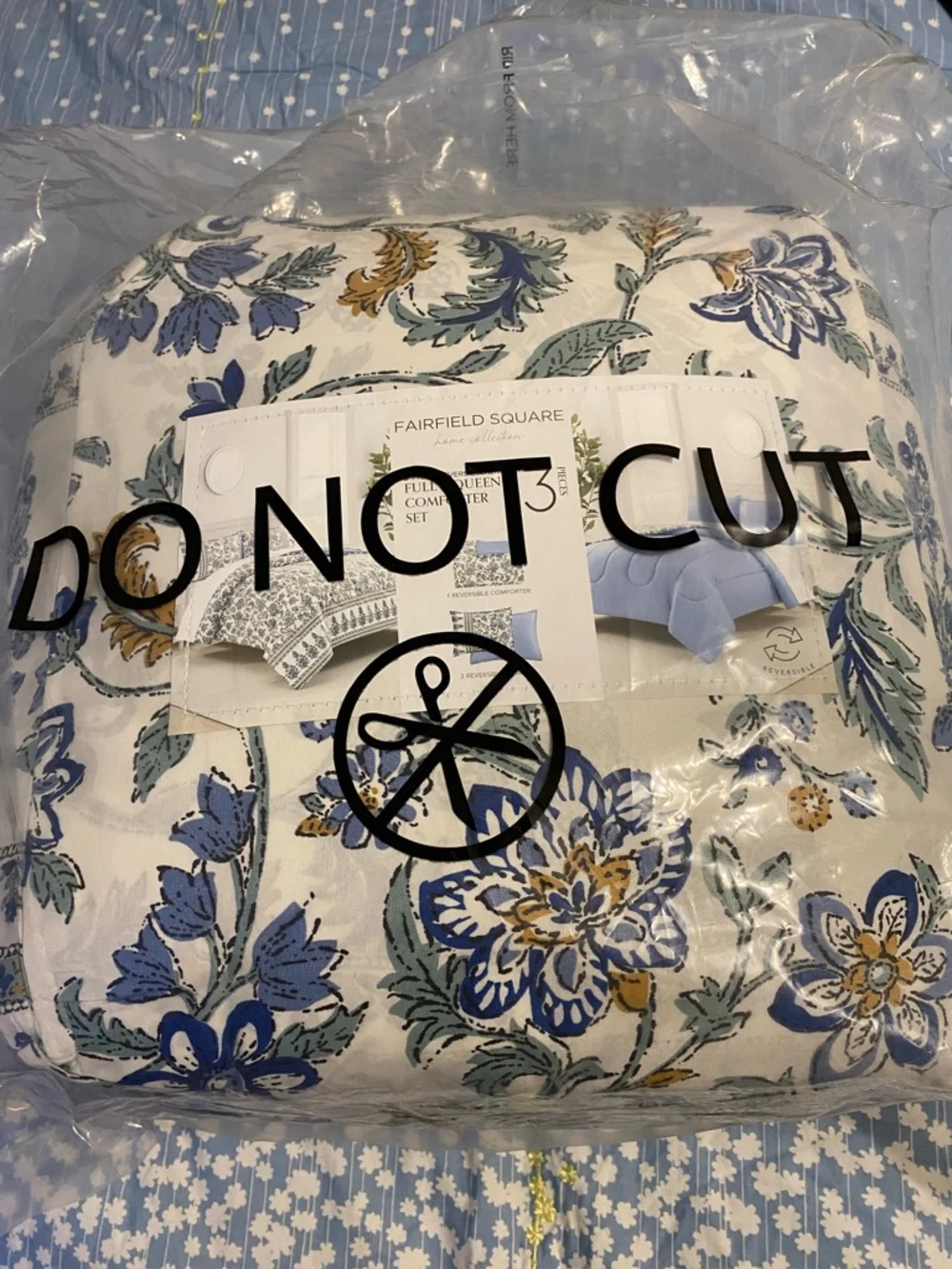 Fairfield  Square Floral Quilt Set in Blue and White.