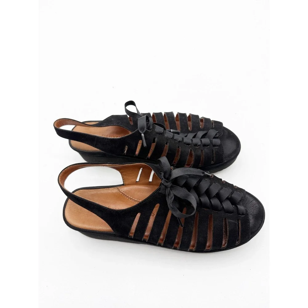 L'Amour Des Pieds Amarli Black Suede Ribbon Lace Up Platform Sandals Slingback 8