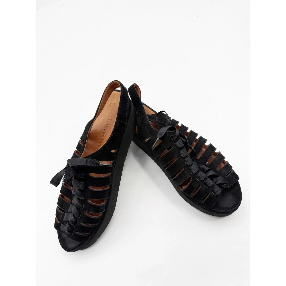 L'Amour Des Pieds Amarli Black Suede Ribbon Lace Up Platform Sandals Slingback 8