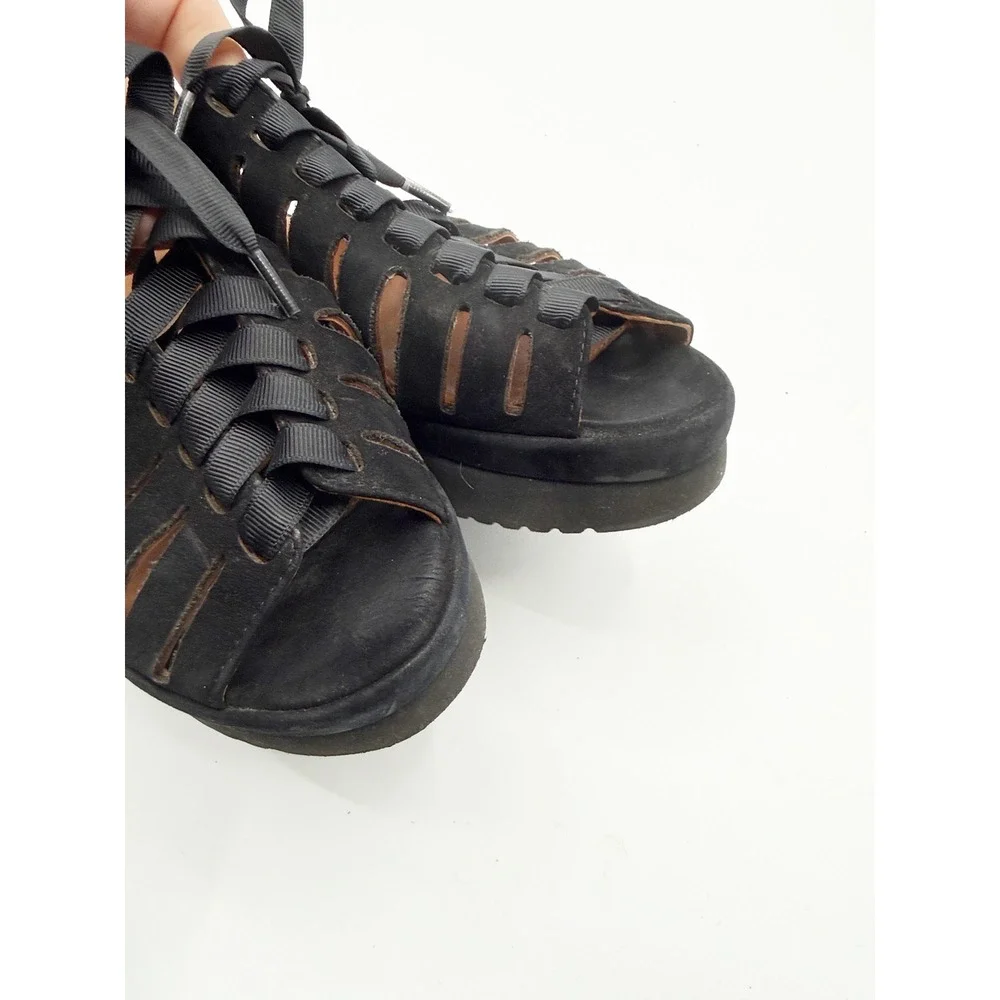 L'Amour Des Pieds Amarli Black Suede Ribbon Lace Up Platform Sandals Slingback 8
