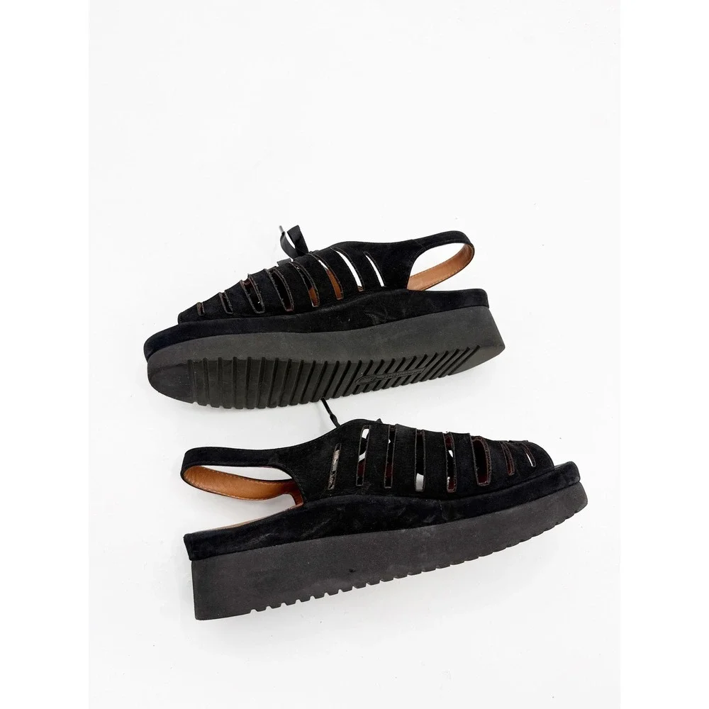 L'Amour Des Pieds Amarli Black Suede Ribbon Lace Up Platform Sandals Slingback 8