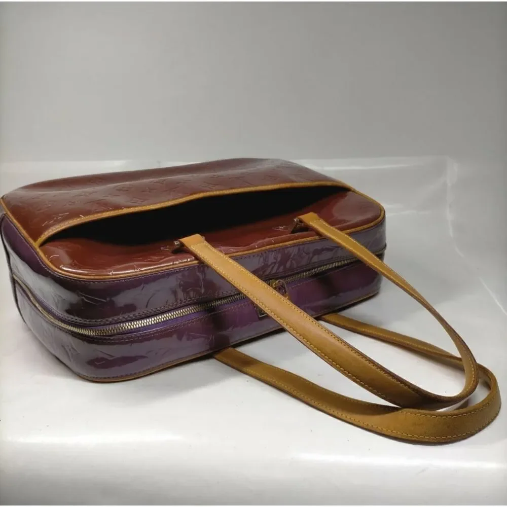 Authentic Louis Vuitton LV Hand Bag M91081 Sutton Purple/Bronze Vernis 2104323.