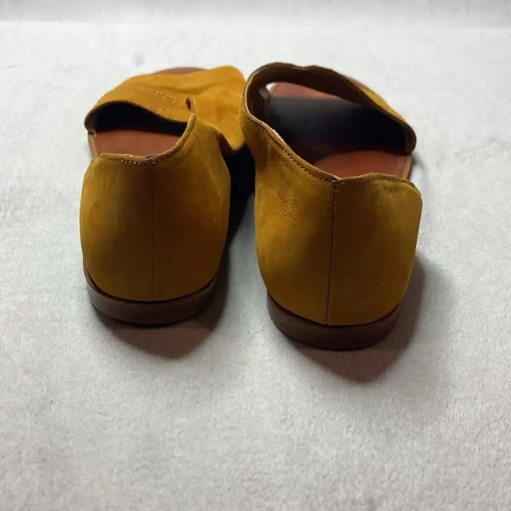 1. State mustard yellow nubuck leather suede open flat sandals Size 9