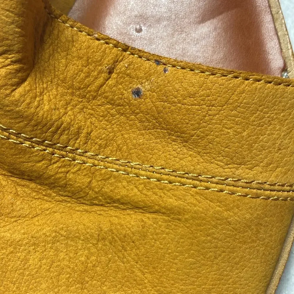1. State mustard yellow nubuck leather suede open flat sandals Size 9