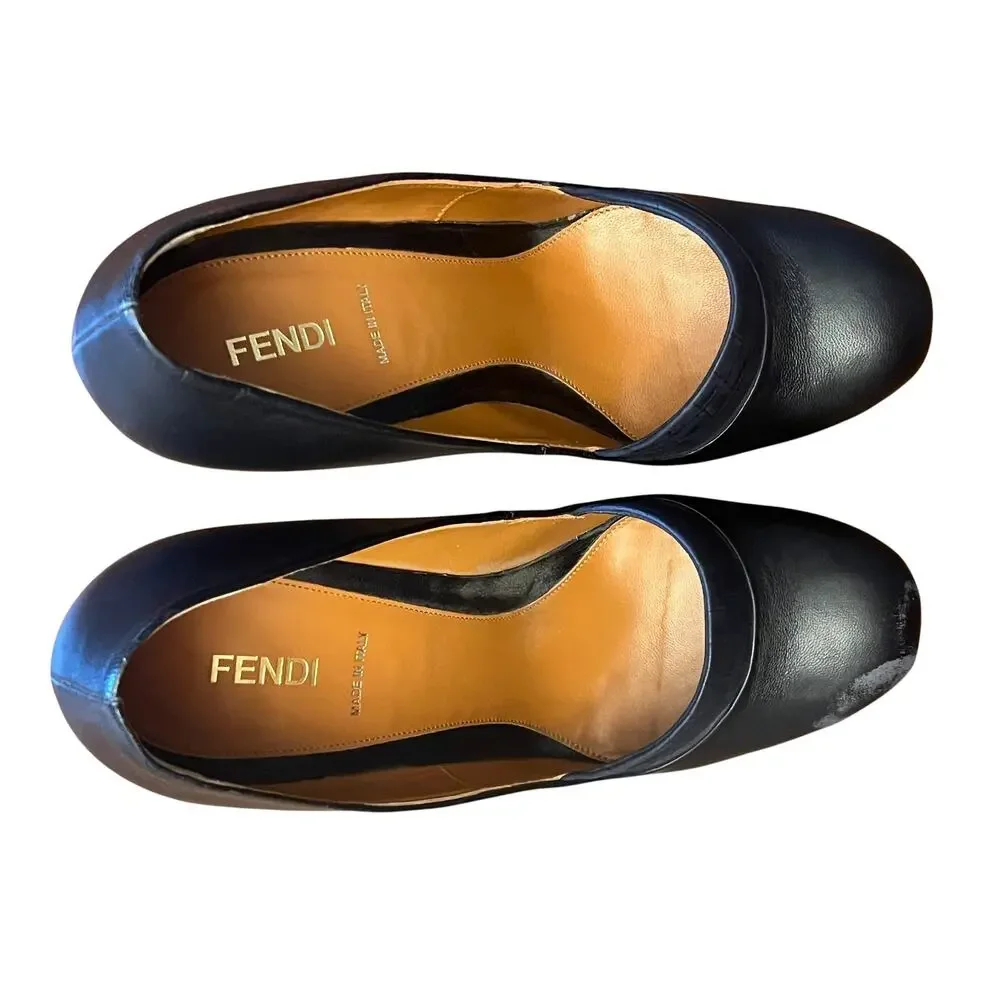 Fendi Black Leather Crocodile Embossed Platform Loafer Pumps Heels Size 39 Italy