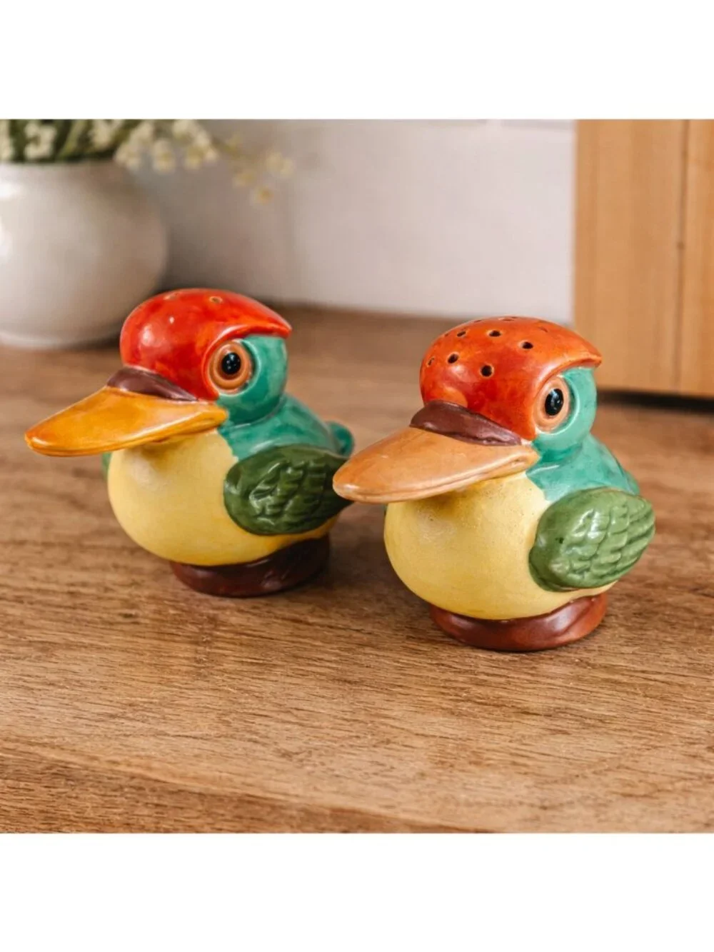 Vintage Ceramic Duck Salt and Pepper Shakers Germany Hand Painted Colorful Bird