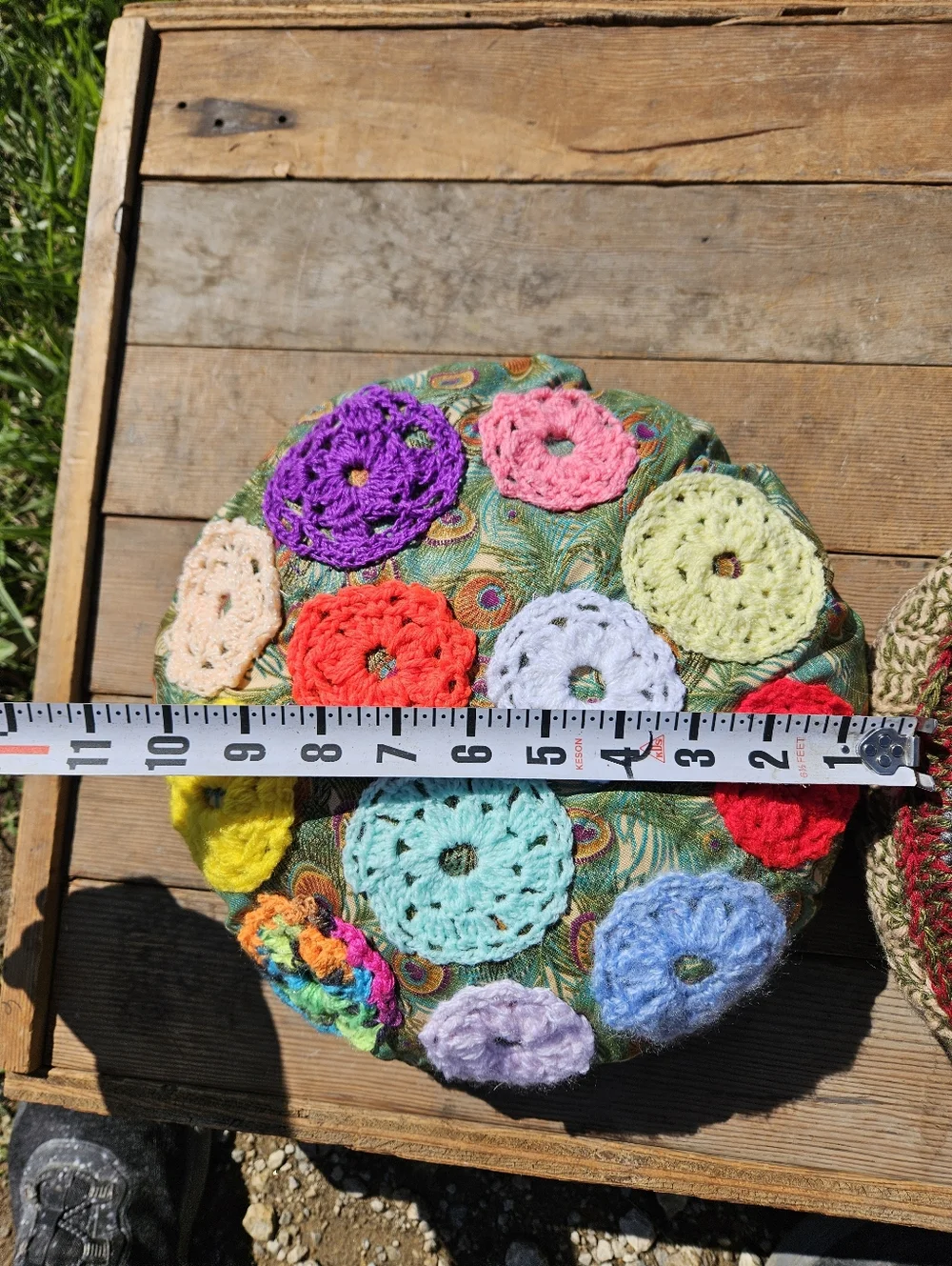 Vintage 70s Style Hand Crochet Round Boho Mandala Accent Throw Pillows Set of 2