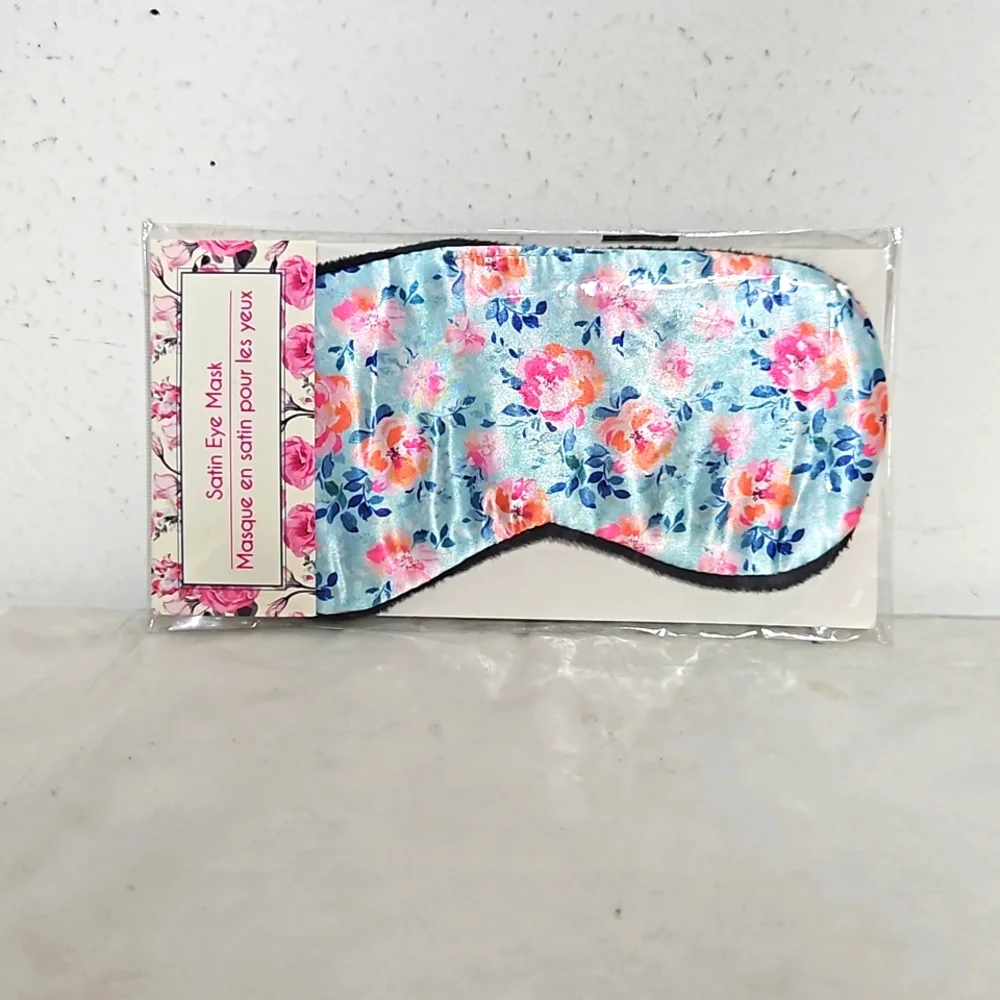 NIP blue floral with faux fur satin eye mask