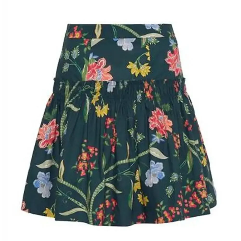 Cara Cara Alessandra Skirt in Ophelia Floral Emerald Poplin High Rise Pleated