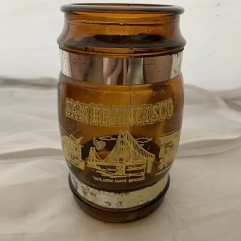 Vintage San Francisco Souvenir Brown Glass Mug Wood Handle