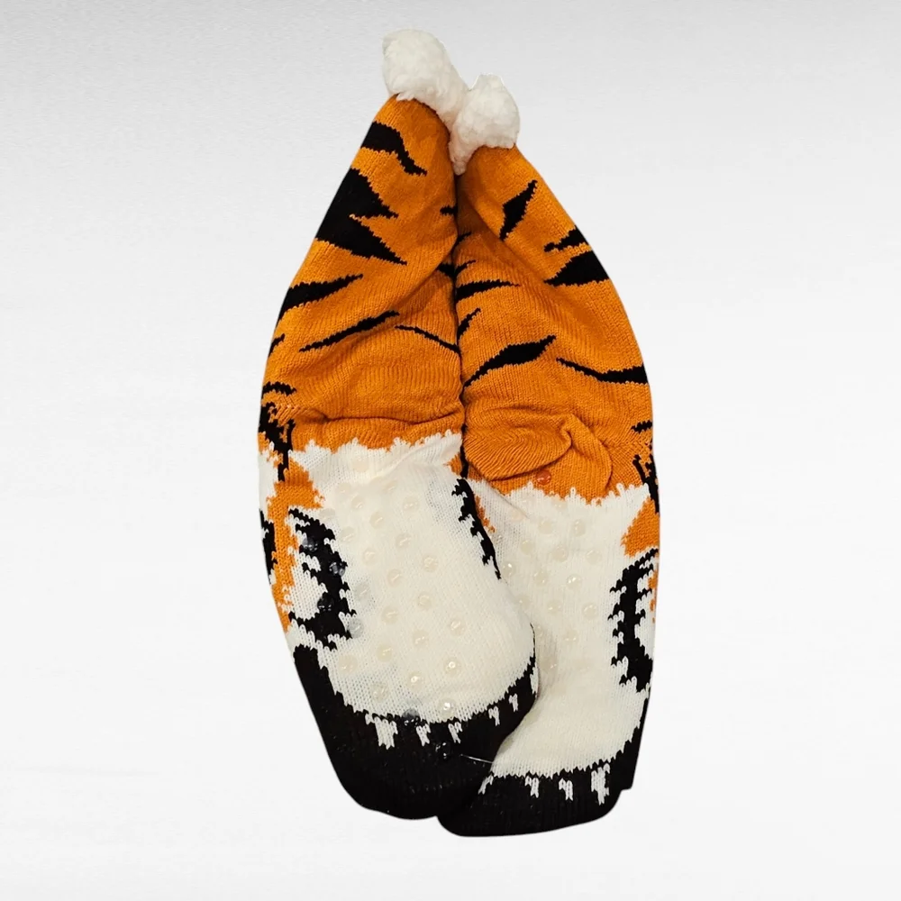 Tiger Sherpa Lined Slipper Socks Non Skid One Size