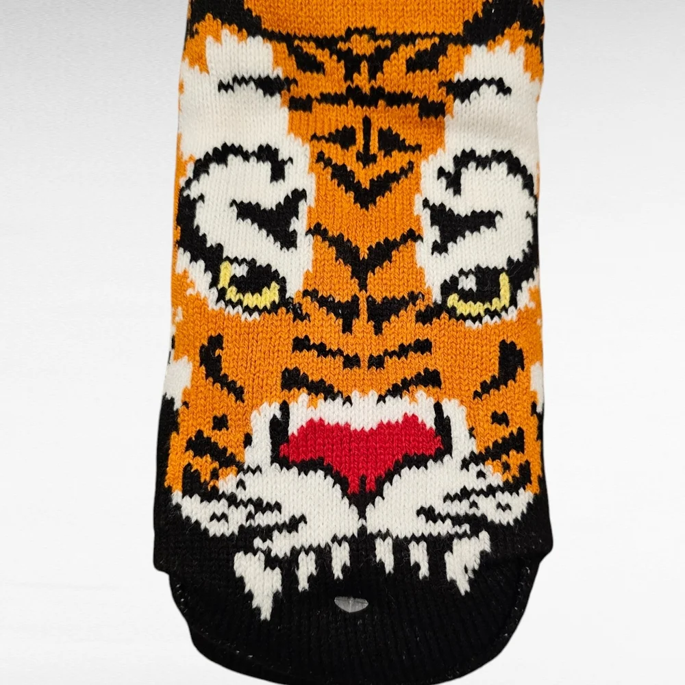 Tiger Sherpa Lined Slipper Socks Non Skid One Size