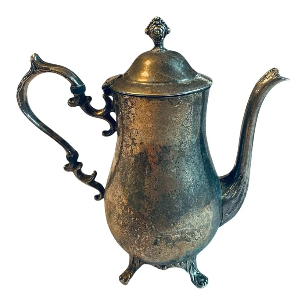 English Silver Mfg Corp Coffee Pot Vintage Silver Plate Ornate Victorian Footed