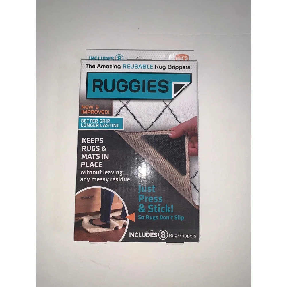 NWT Ruggies Reusable Rug Grippers 8 Pack Non Slip Tacky Grip Polymer