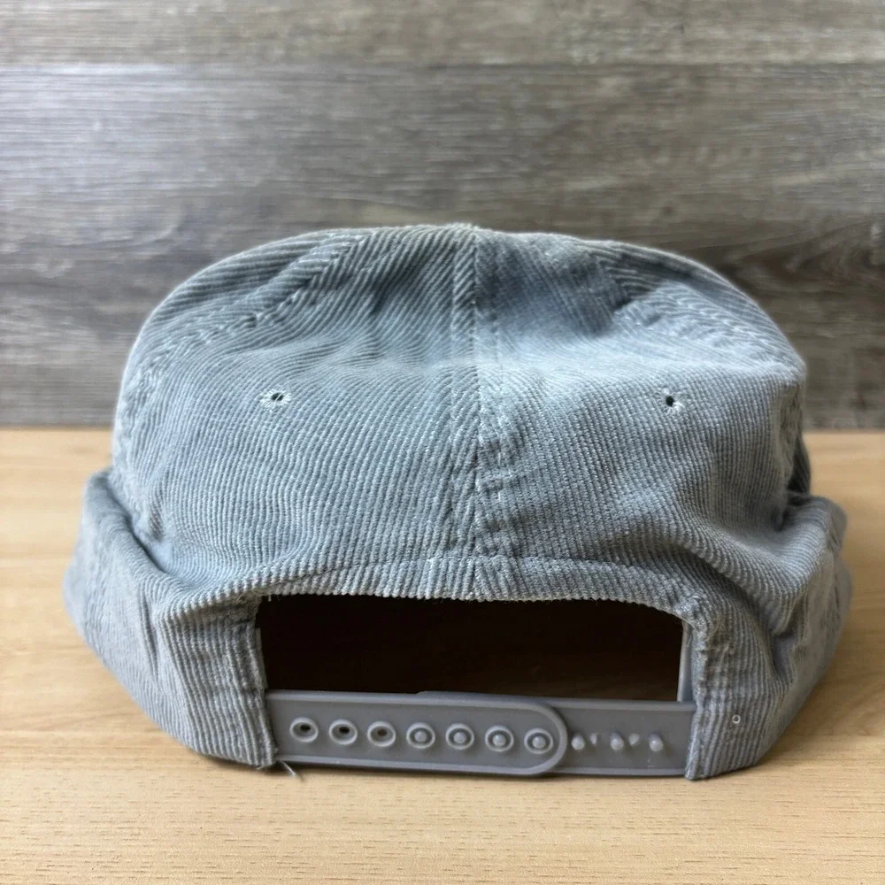Vintage Safmatic Hat Cap Snap Back Gray Corduroy Patch Logo Adjustable