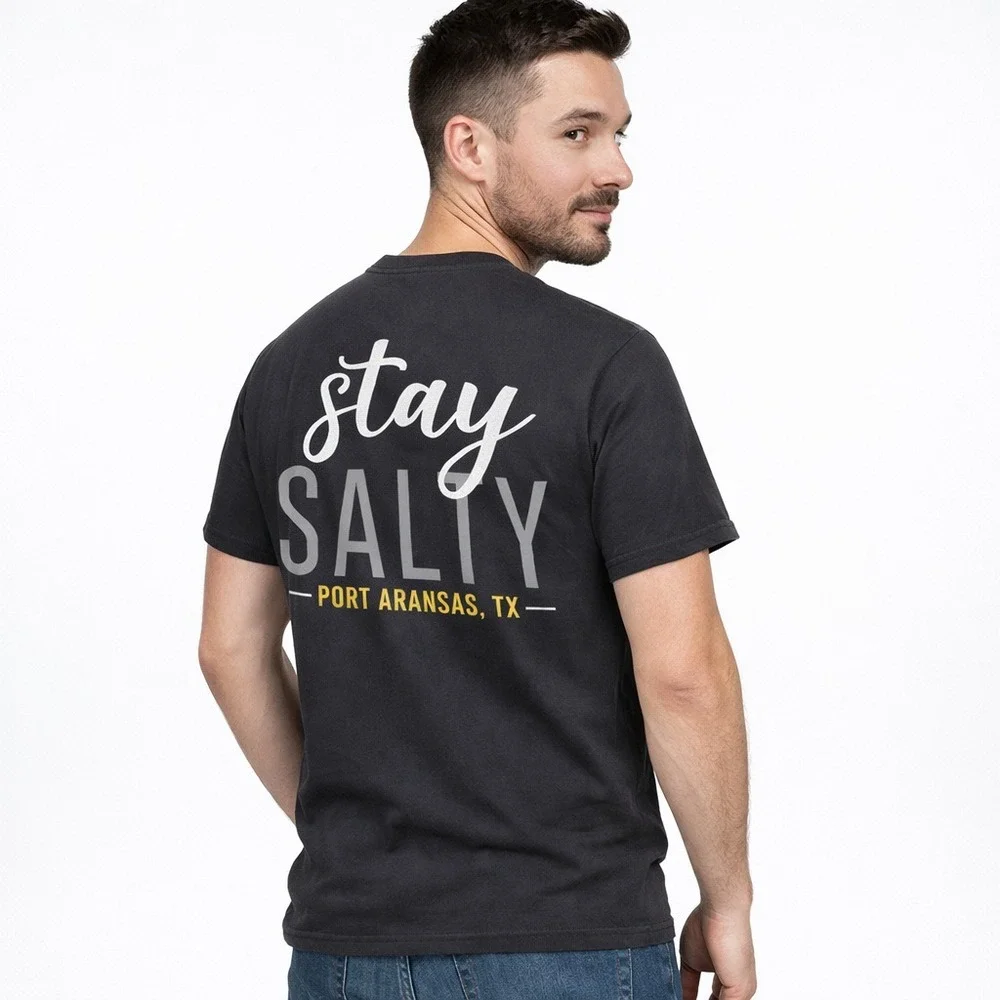 Delta Pro Weight Stay Salty Port Aransas TX T-Shirt Mens Medium Black Graphic T