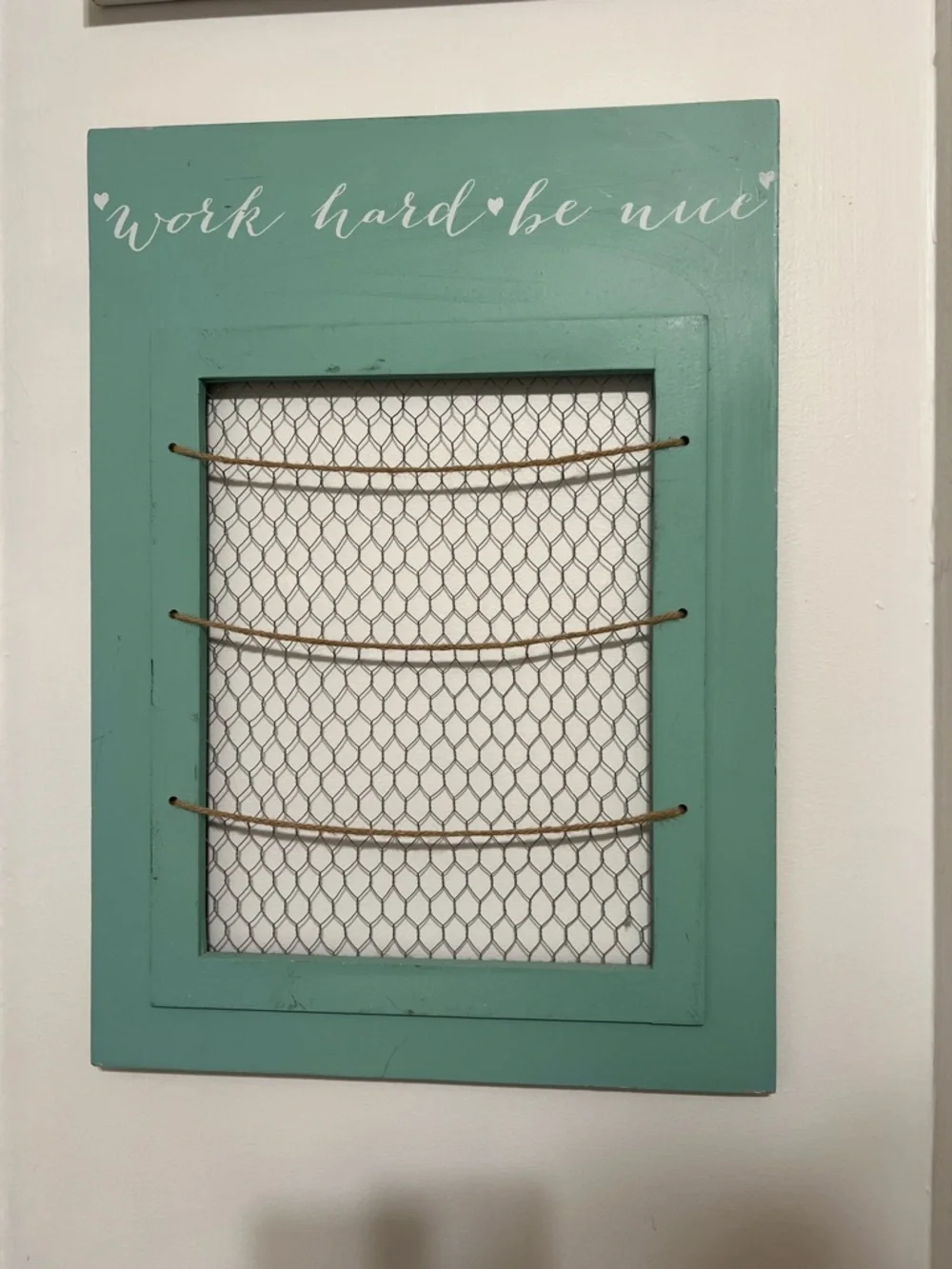 Teal ''Work Hard Be Nice'' Decorative Wire Memo Board