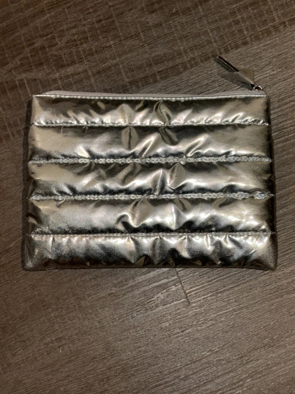 MAC Cosmetics Metallic Silver Quilted Makeup Pouch New
