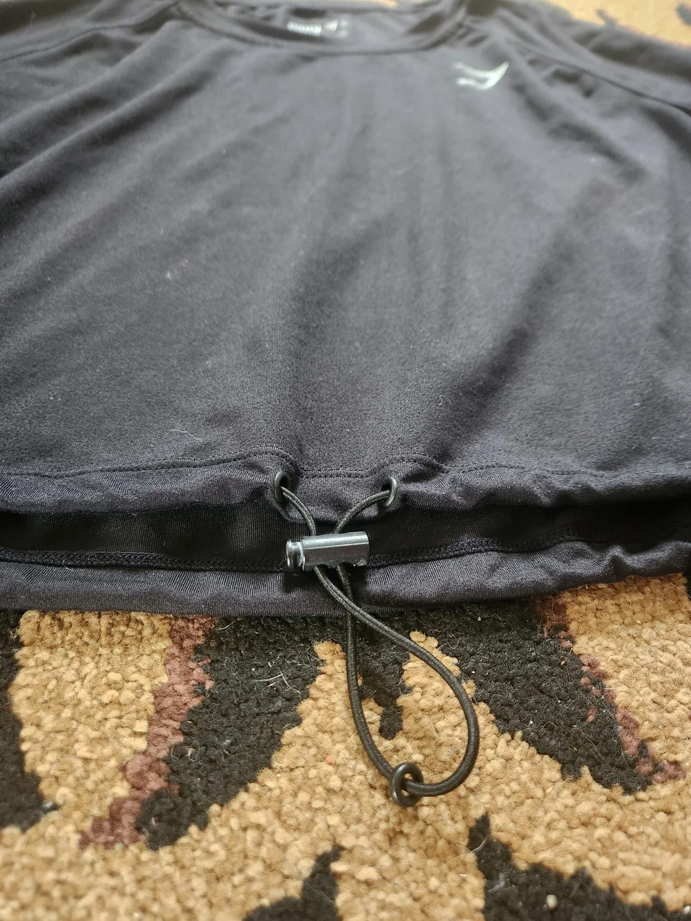 Gymshark Black Drawstring Long-Sleeve Cropped Workout Top Small Women's