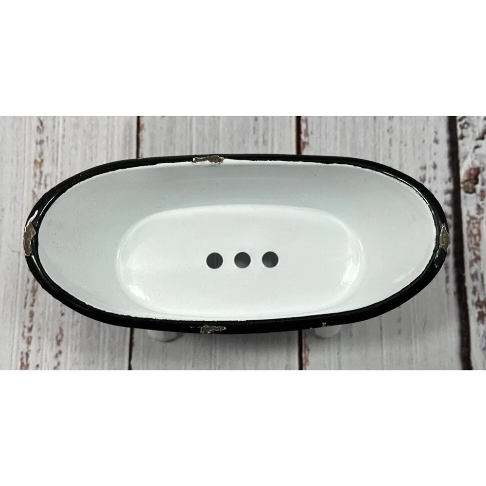 White Bathtub Enamelware Soap or Scrubby Sponge Holder 5.5 Inches‎ Farmhouse