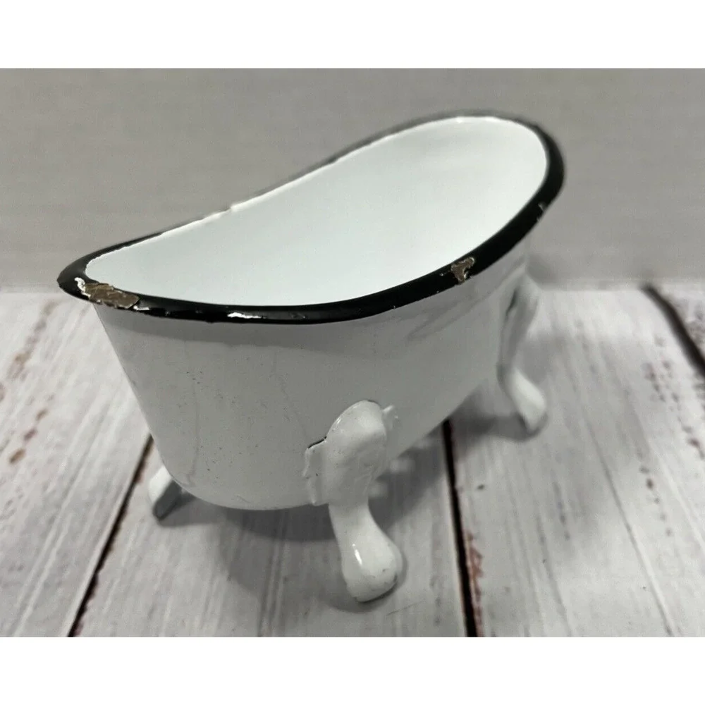 White Bathtub Enamelware Soap or Scrubby Sponge Holder 5.5 Inches‎ Farmhouse