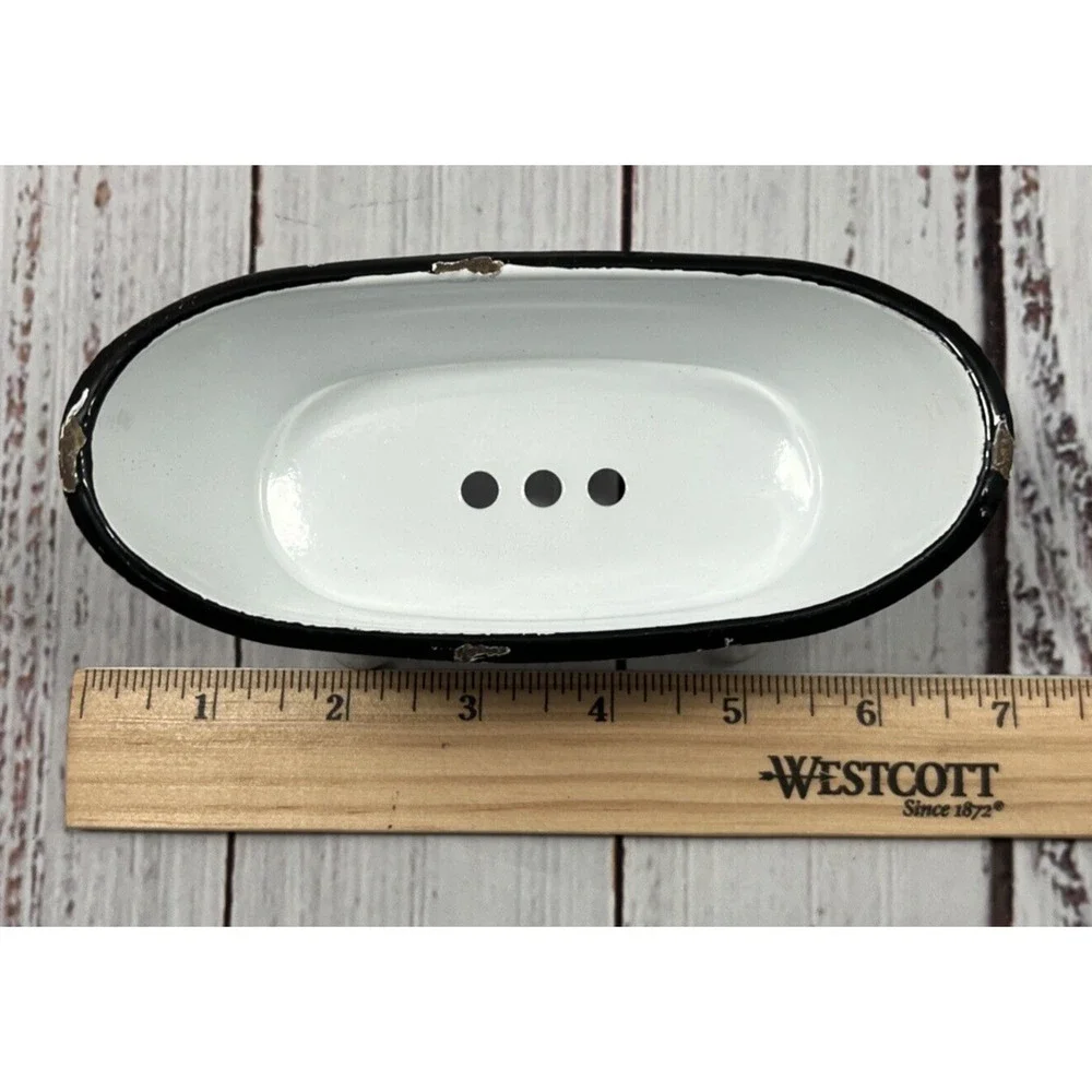 White Bathtub Enamelware Soap or Scrubby Sponge Holder 5.5 Inches‎ Farmhouse