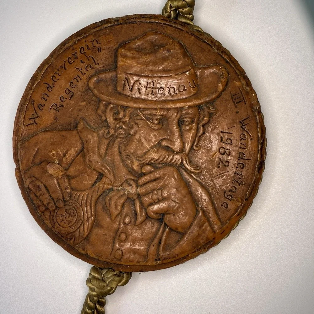 Vtg German Walldurn Wax Medallion Wandertag Hiking 1982 Nittenau Folk‎ Art Wall