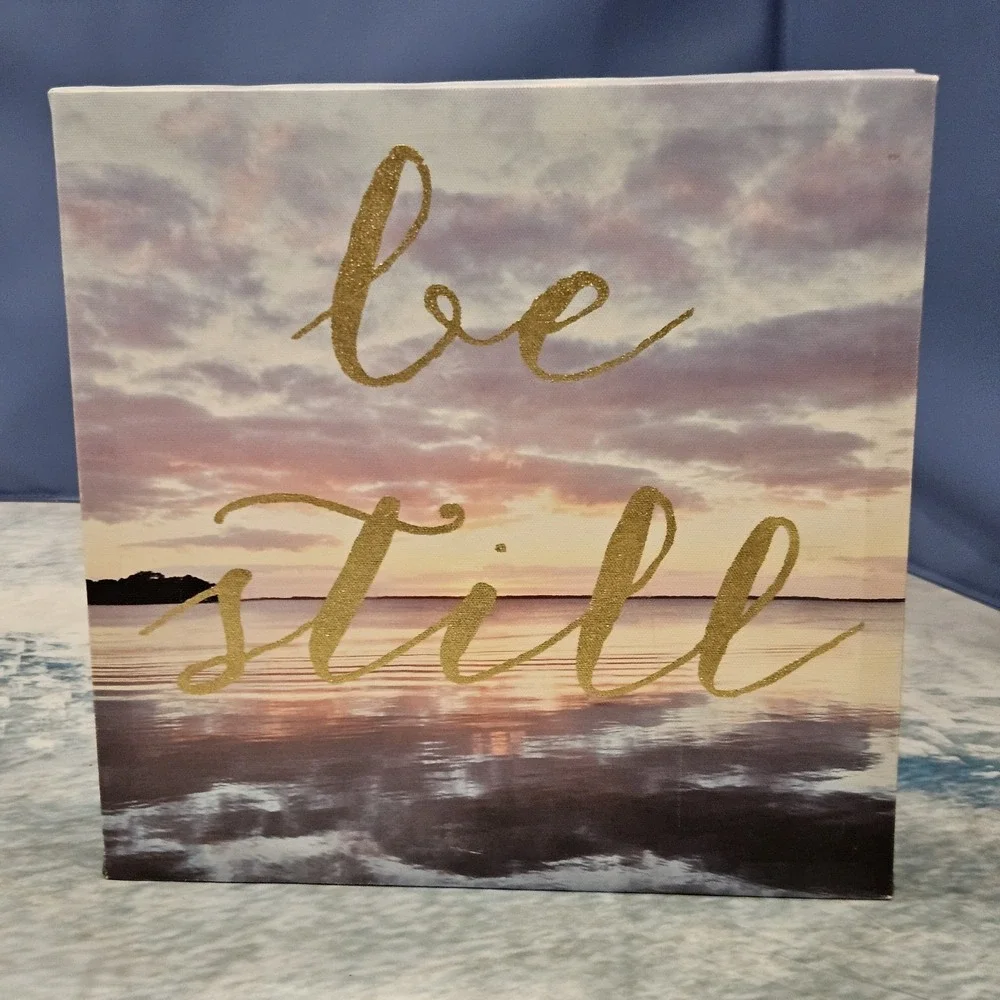 Be Still Ocean Canvas Wall Art Beach Sunset Christian Decor 12x12
