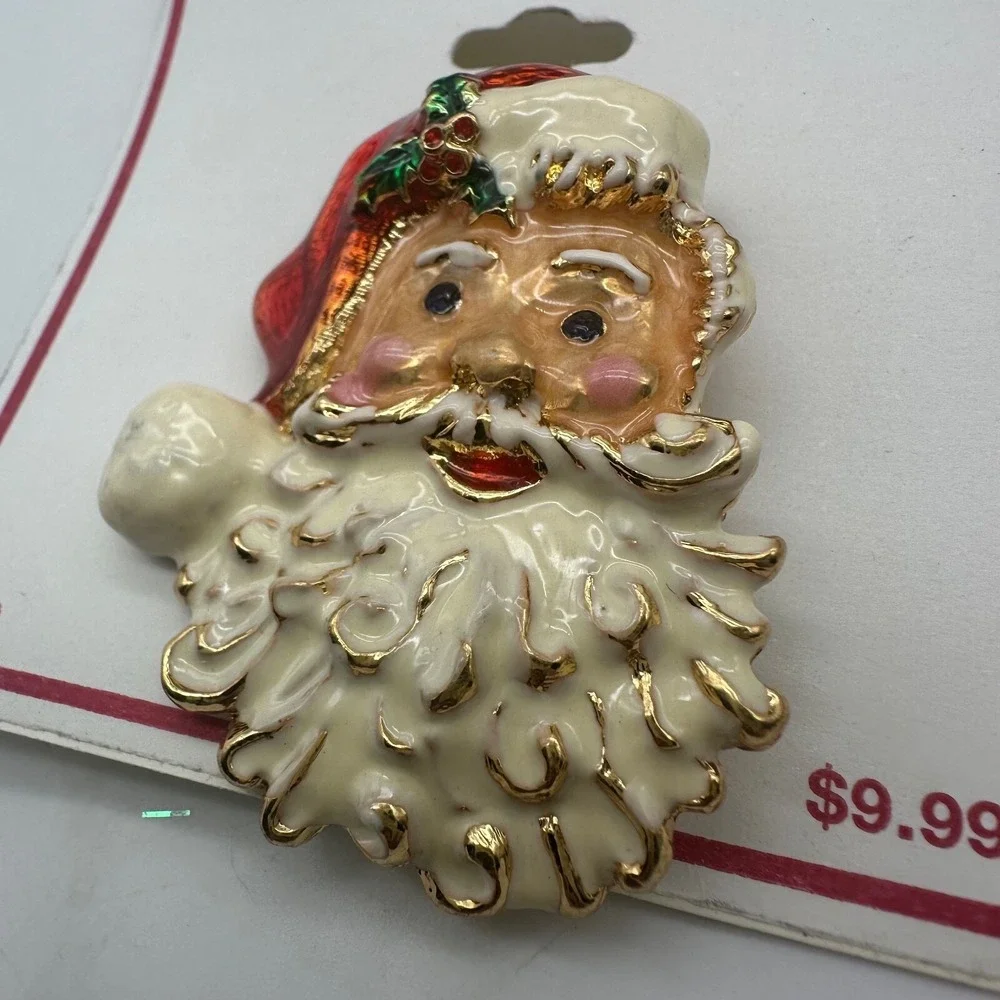 Brooch Pin Holiday Creations By Christopher Radko Rhinestone Christmas Santa NEW