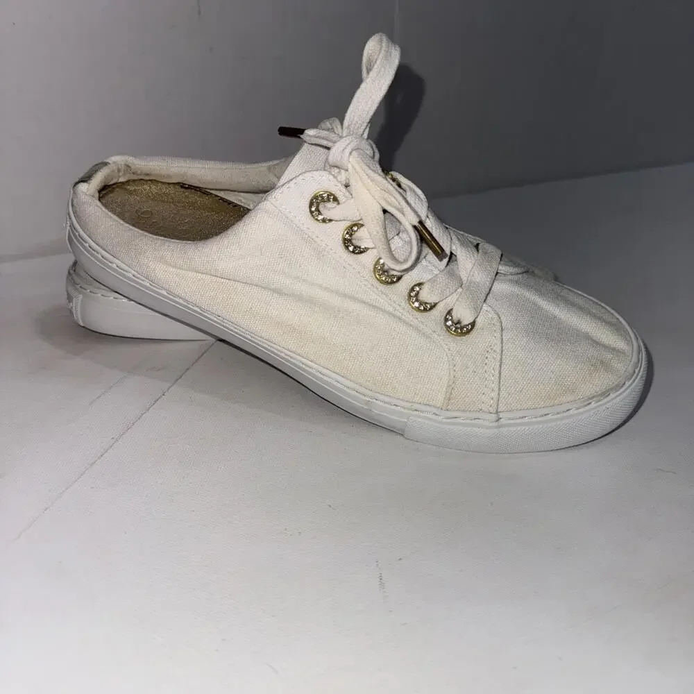 Lilly Pulitzer White Preppy Minimalist Old Money Gold Accents Mule Sneaker Sz 10