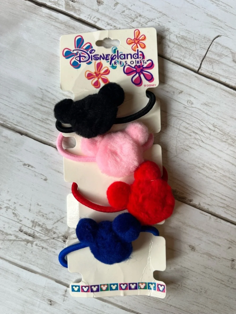 Vintage Disneyland Resort Mickey Ears Pom Hair Ties - Black, Pink, Red, Blue