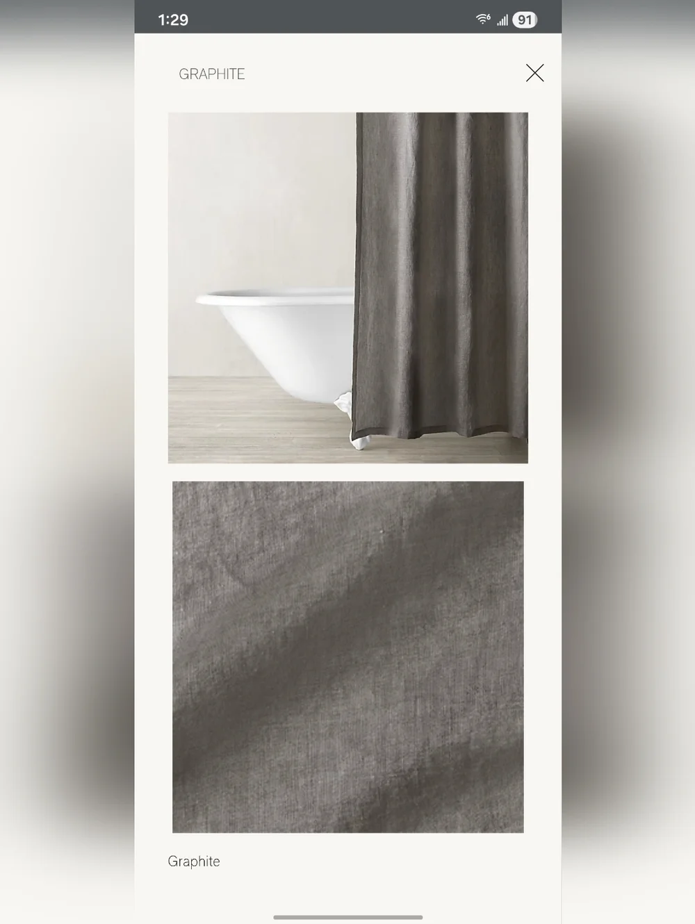 Restoration Hardware Heritage Italian Heritage Washed Linen Shower Curtain