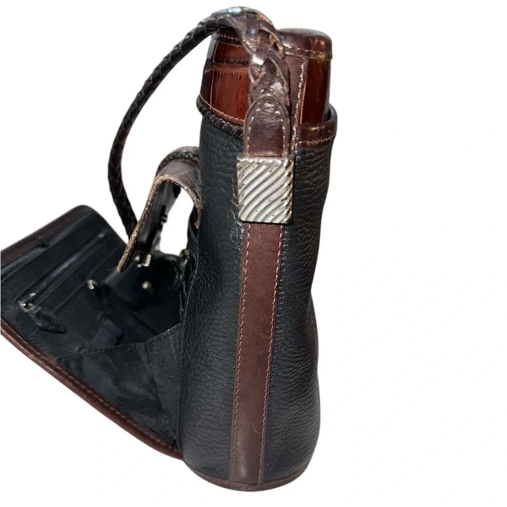 Brighton Black Brown Croc Embossed Leather Crossbody Purse w Organizer