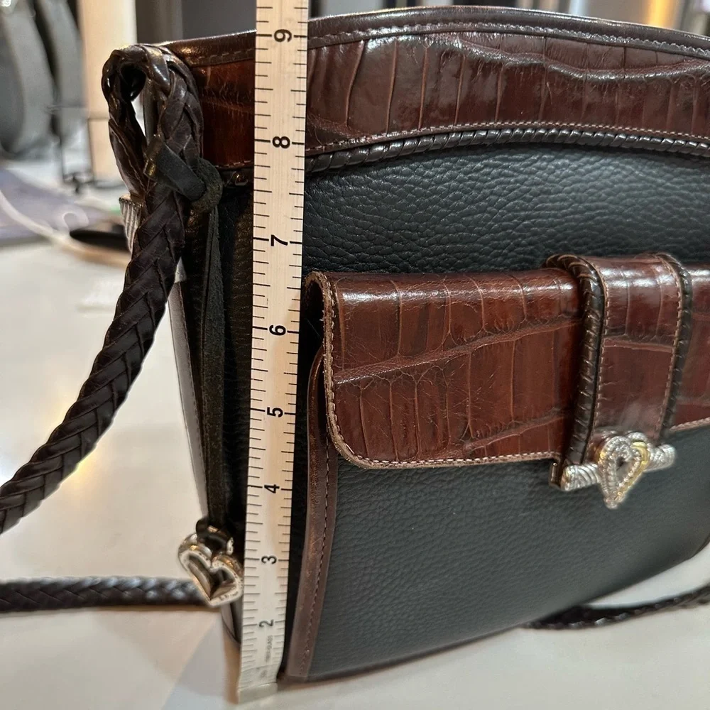 Brighton Black Brown Croc Embossed Leather Crossbody Purse w Organizer