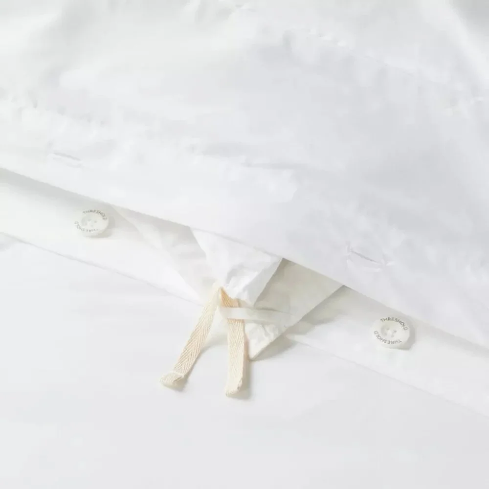 Threshold 100% Cotton King Duvet Cover 3 Piece White & Gray Embroidered Set READ