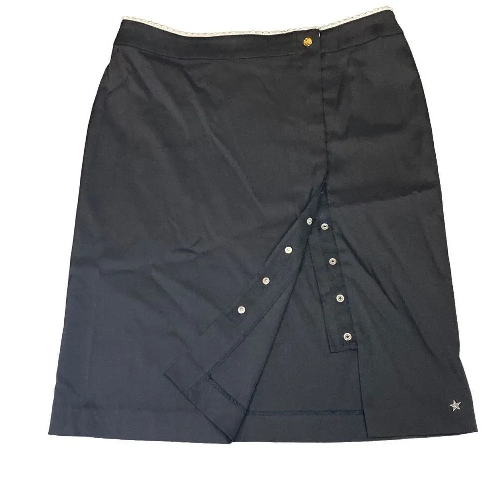 Y2K Tommy Hilfiger Wrap Skirt Snap Front Off Center Black Size 9 VTG 1999