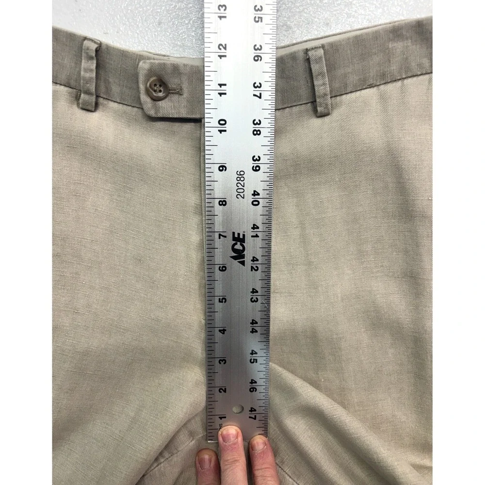 Hiltl 36x30 Beige Linen Cotton Washed Trousers Dress Pants Flat Front Cuffed