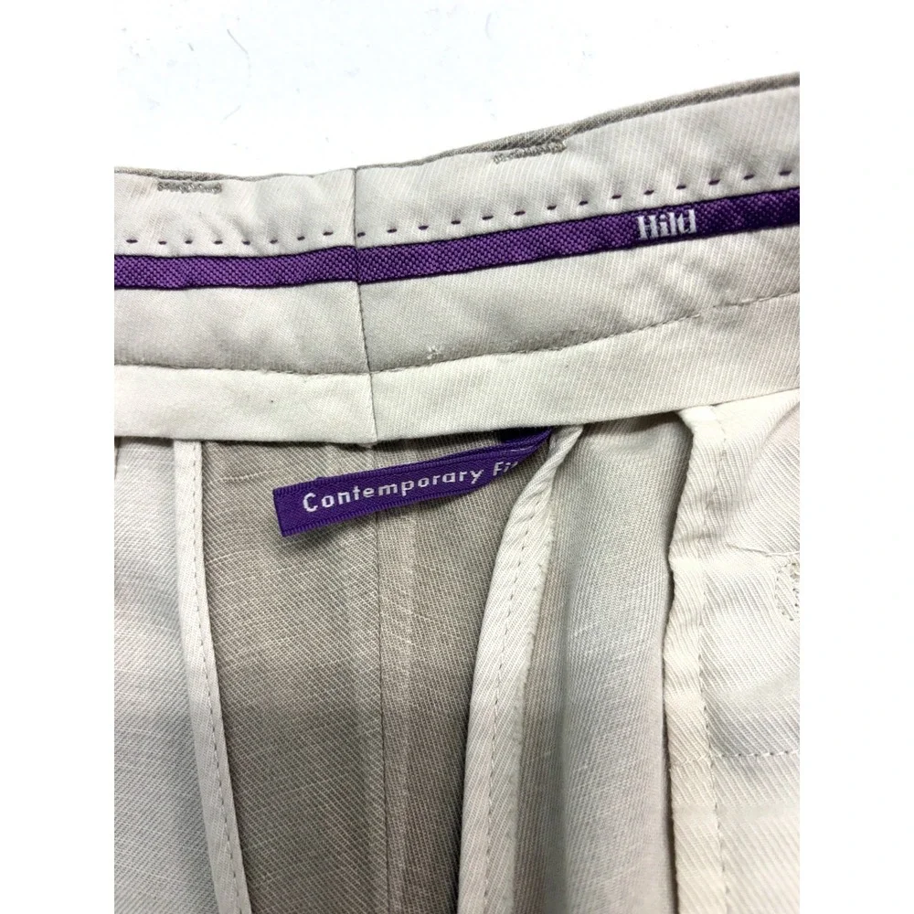 Hiltl 36x30 Beige Linen Cotton Washed Trousers Dress Pants Flat Front Cuffed