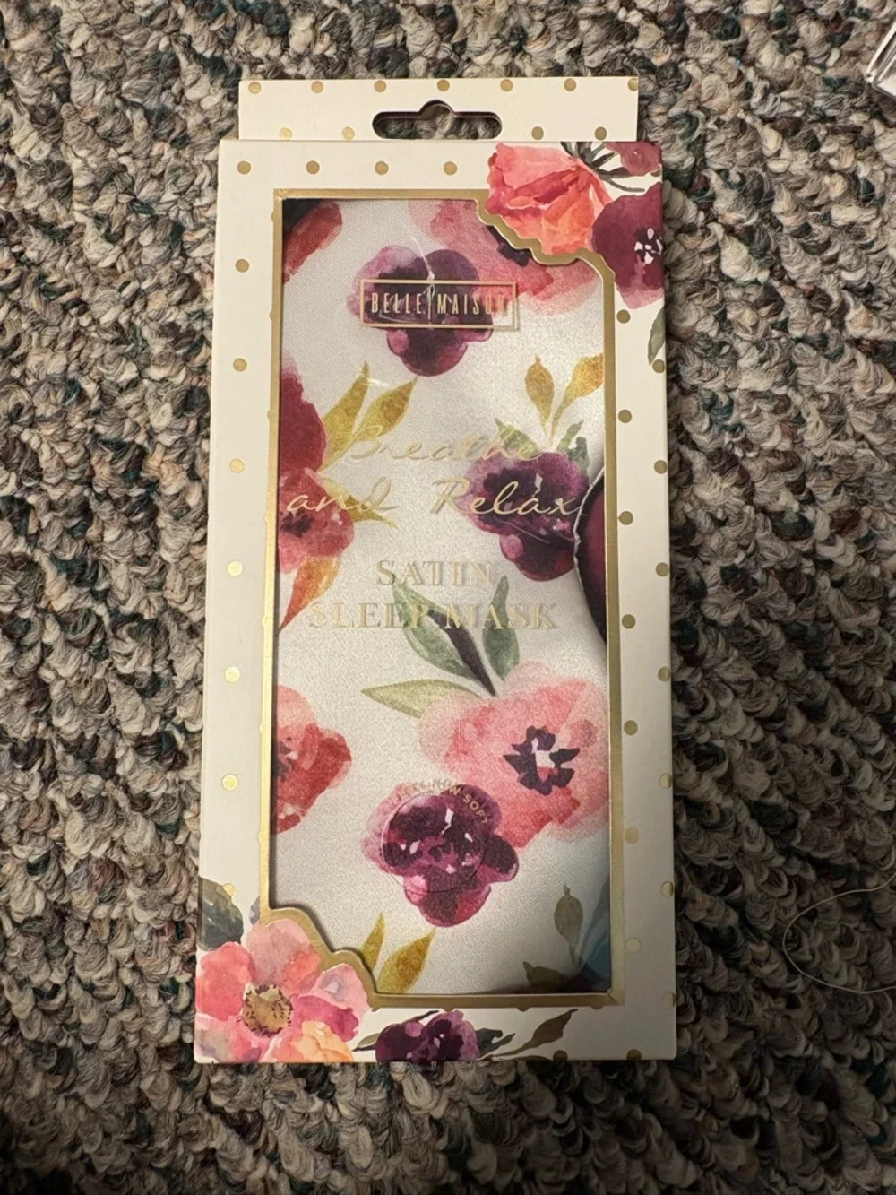 Belle Maison Satin Sleep Mask – Floral “Breathe & Relax” – New in Package