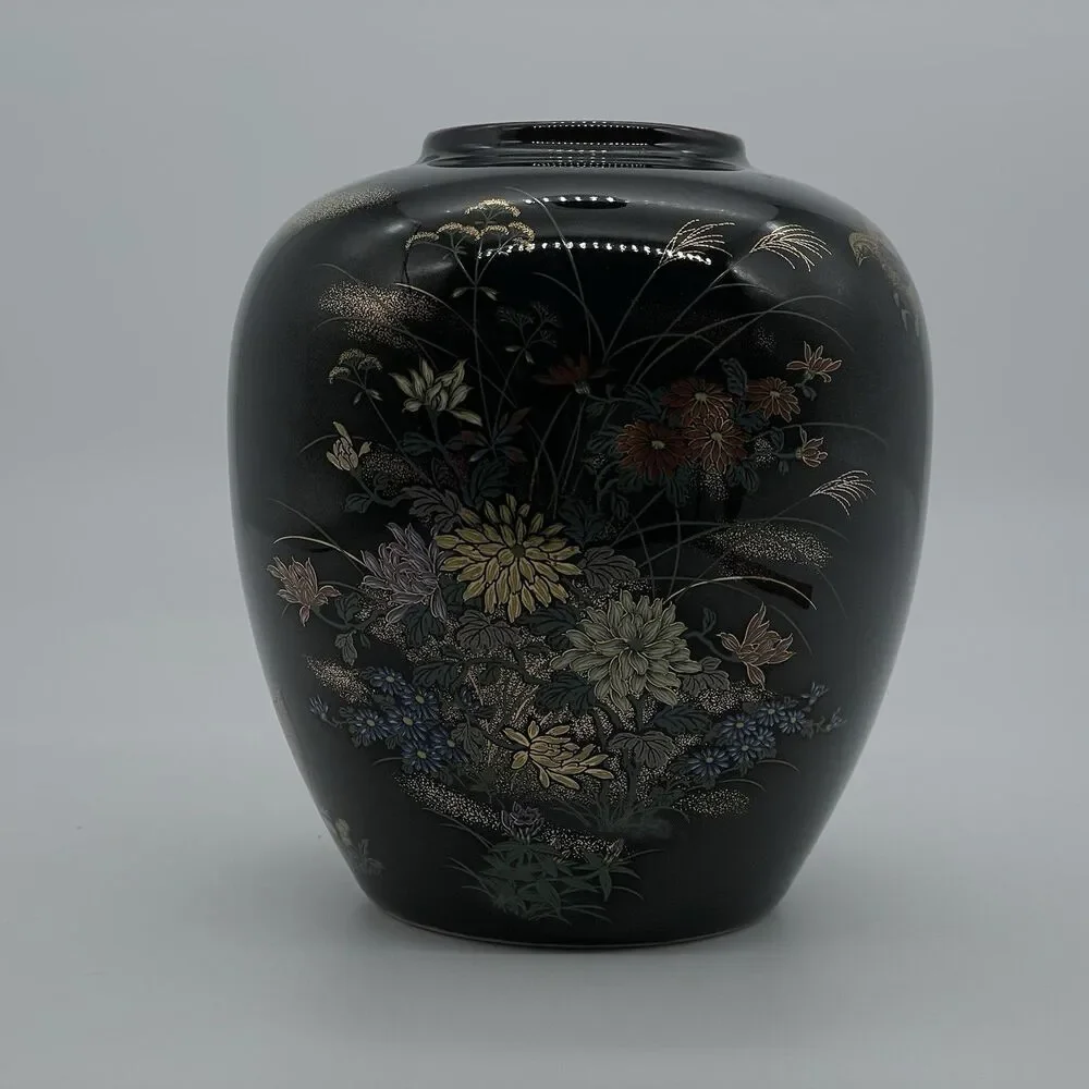 Japanese Kutani Porcelain Flower Vase Kabin VTG Floral Plum Bird Blossom Ikebana