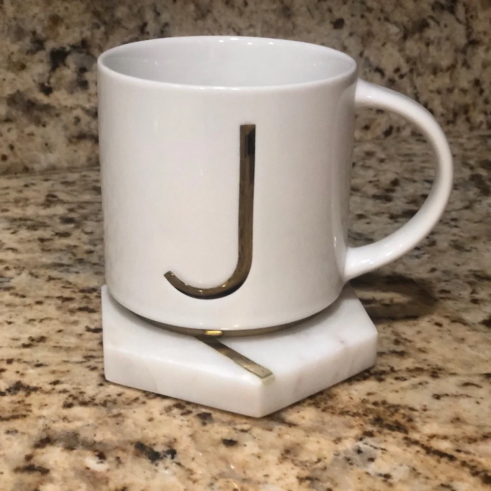 Williams Sonoma White Ceramic Mug with Gold 'J' Monogram